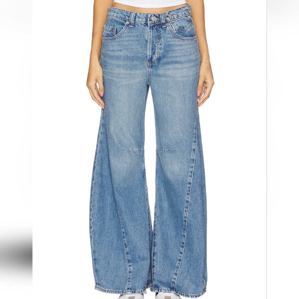Free People Light Blue Barrel Wide Leg Flare Eden Jeans